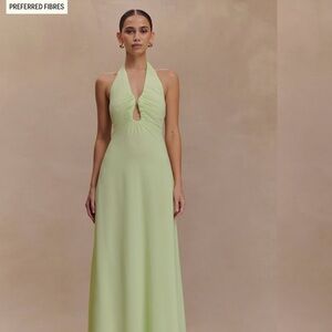 Meshki Malakhai- Chiffon Halter Maxi Dress Pastel Green